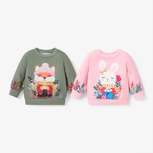 Baby Girls Childlike Rabbit Animal print Pullover Sweatshirt