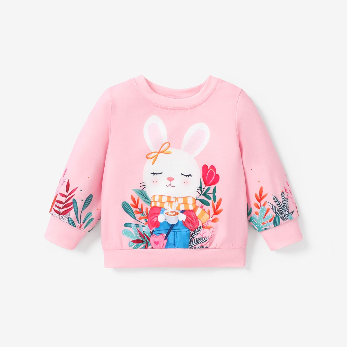 Baby Girls Childlike Rabbit Animal Print Pullover Sweatshirt