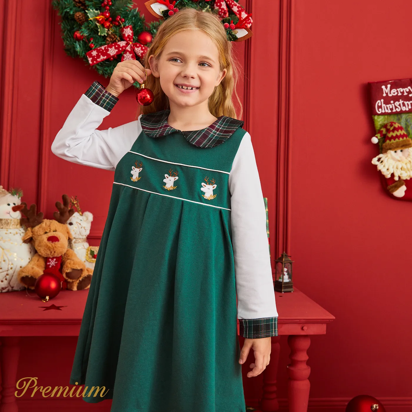 Toddler Girl Elegant Solid Color Long Sleeve Dress with Lapel
