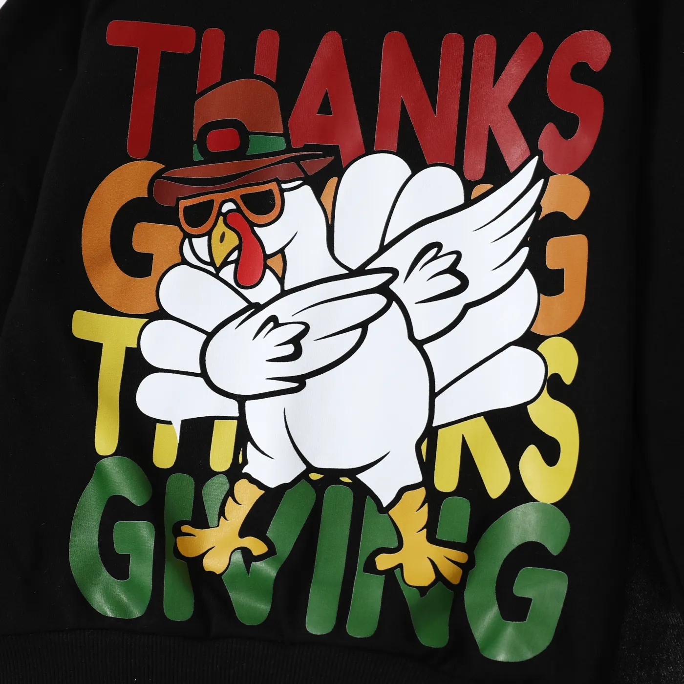 2PCS Kid Boy Thanksgiving Casual Letter Top/ Denim Pant Set
 Black image 3