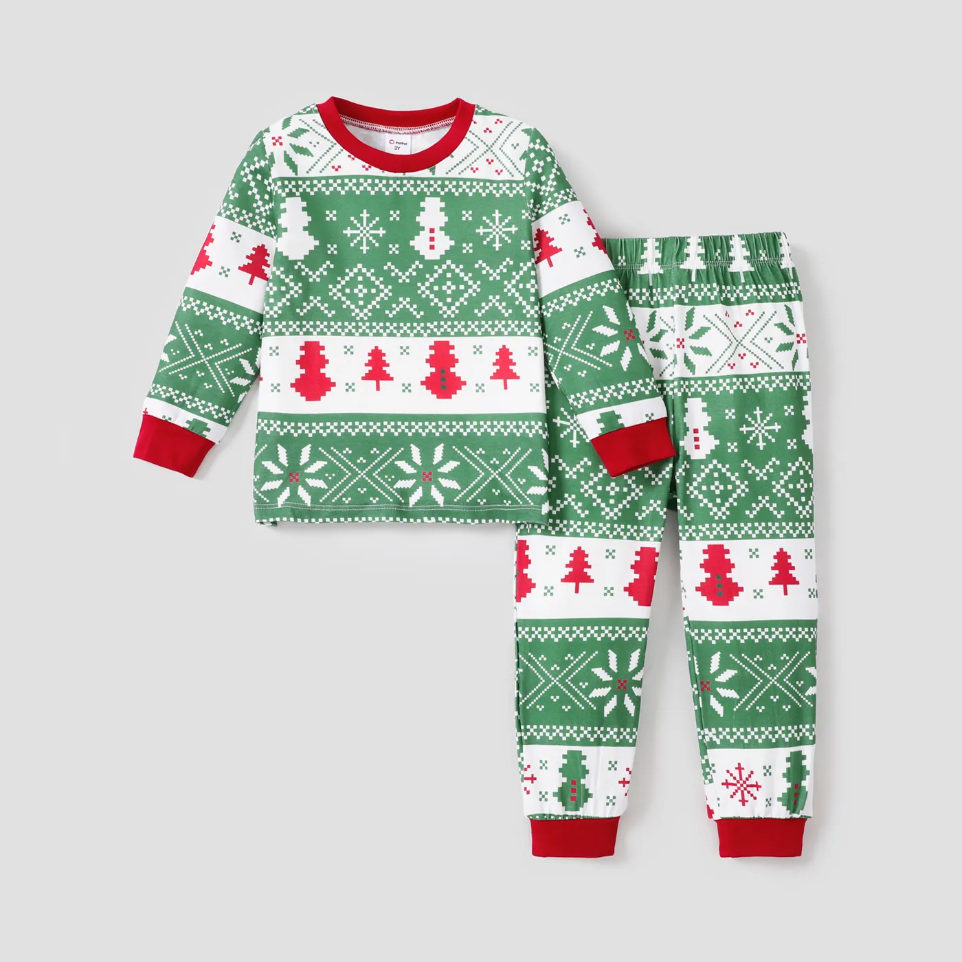 2pcs Kid/Toddler Girl/Boy Christmas Print Pajama Set Toddler Green