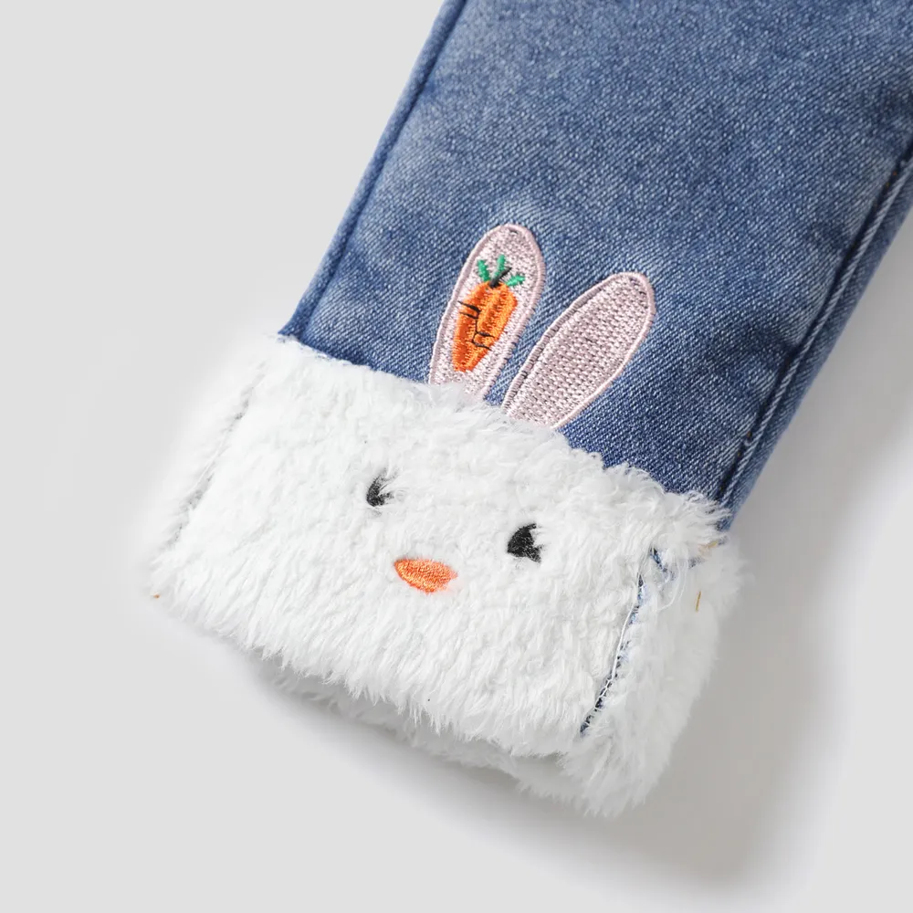 Toddler Girl Childlike Rabbit Patch Thick Denim Jeans big image 4