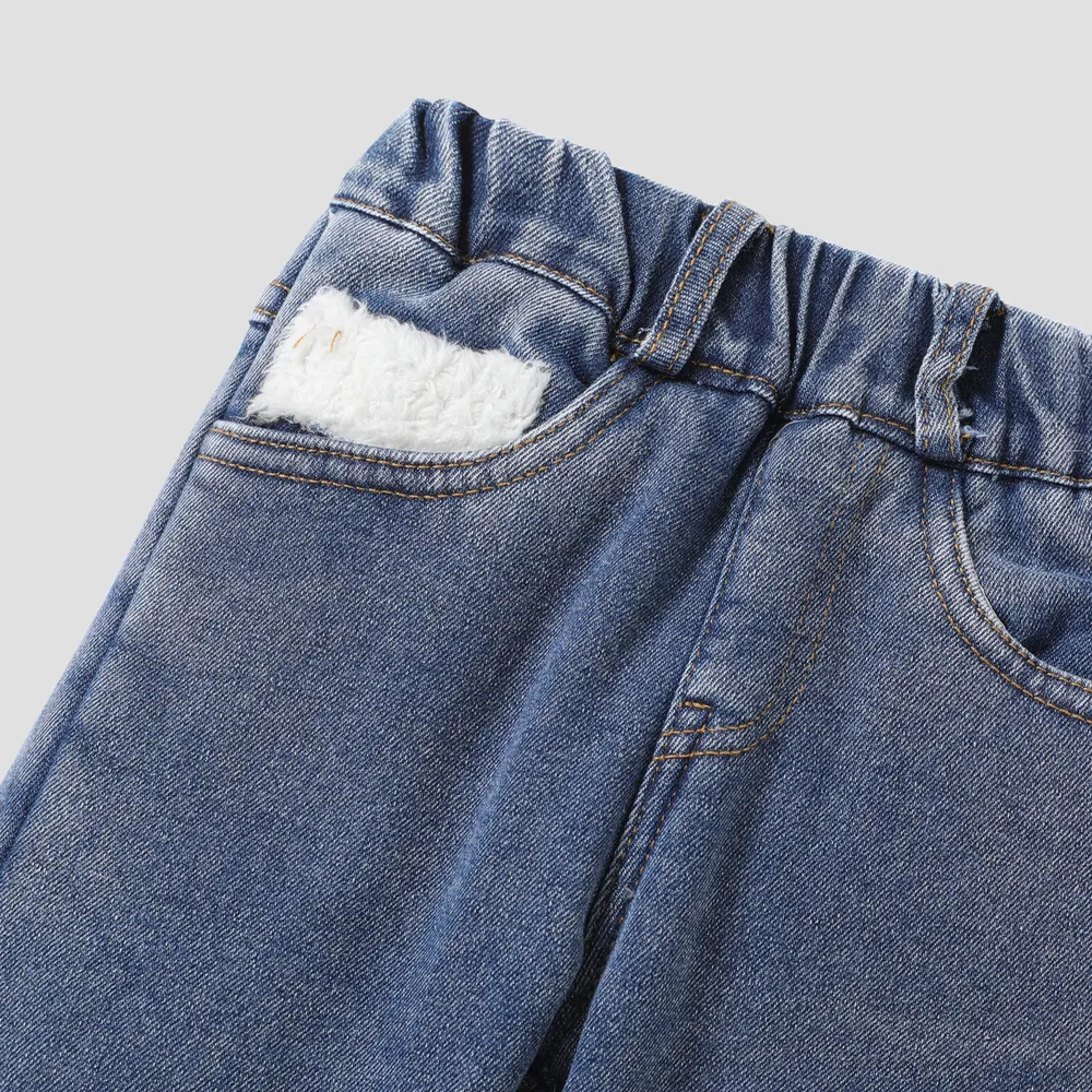 Toddler Girl Childlike Rabbit Patch Thick Denim Jeans big image 3