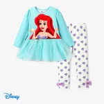 Disney Princess Toddler Girl 2pcs Character Print Peplum Tee and Mesh Bowknot Allover Print Pants Set Light Green