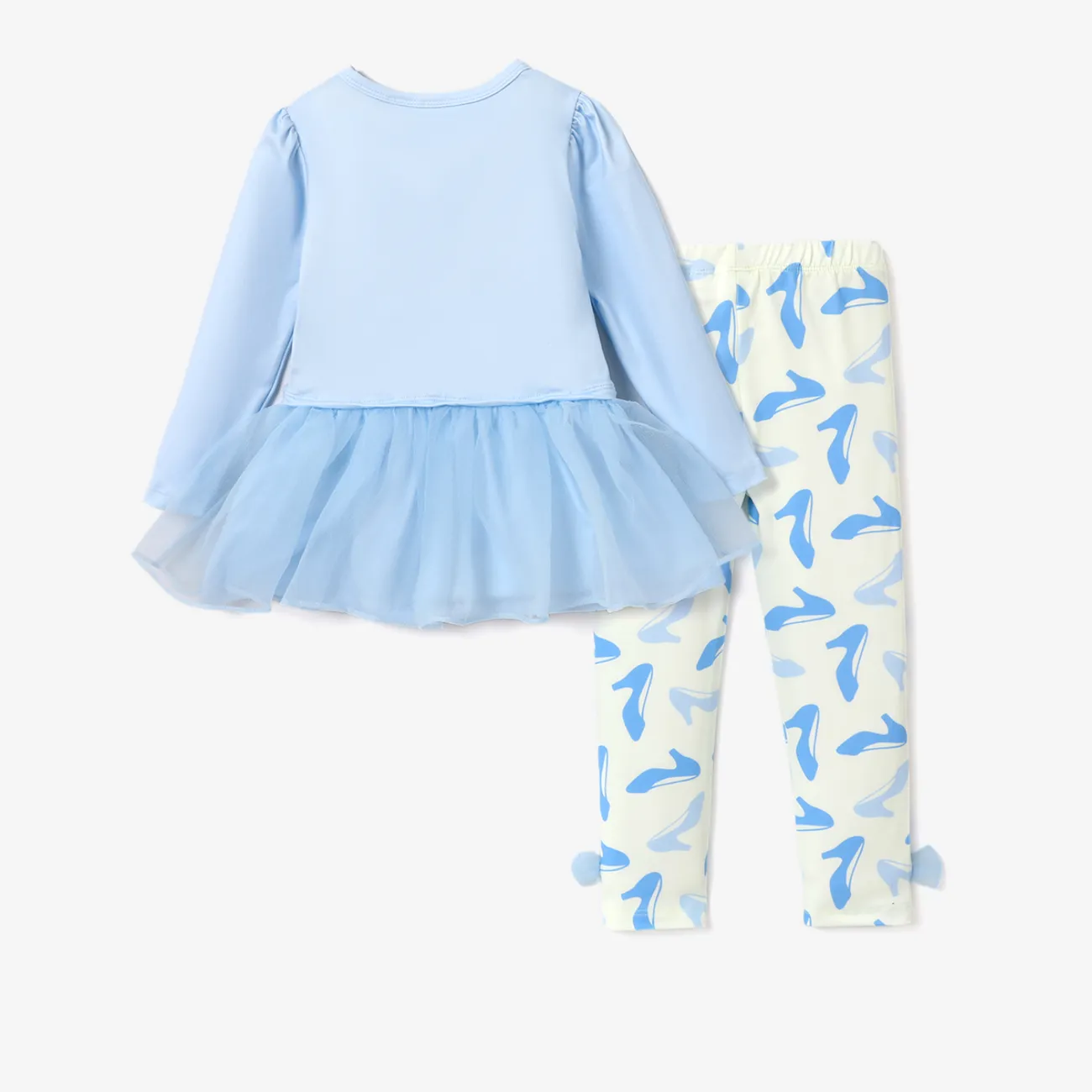 Disney Princess Toddler Girl 2pcs Character Print Peplum Tee and Mesh Bowknot Allover Print Pants Set Blue big image 1