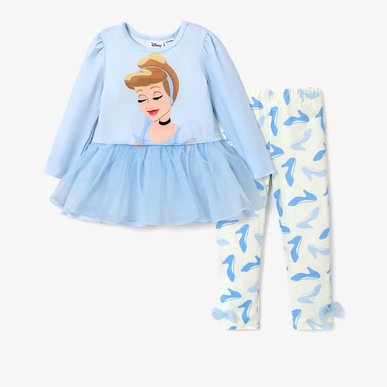 Disney Princess 2 unidades Niño pequeño Chica Costura de tela Dulce conjuntos de camiseta Azul big image 1