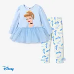 Disney Princess Toddler Girl 2pcs Character Print Peplum Tee and Mesh Bowknot Allover Print Pants Set Blue