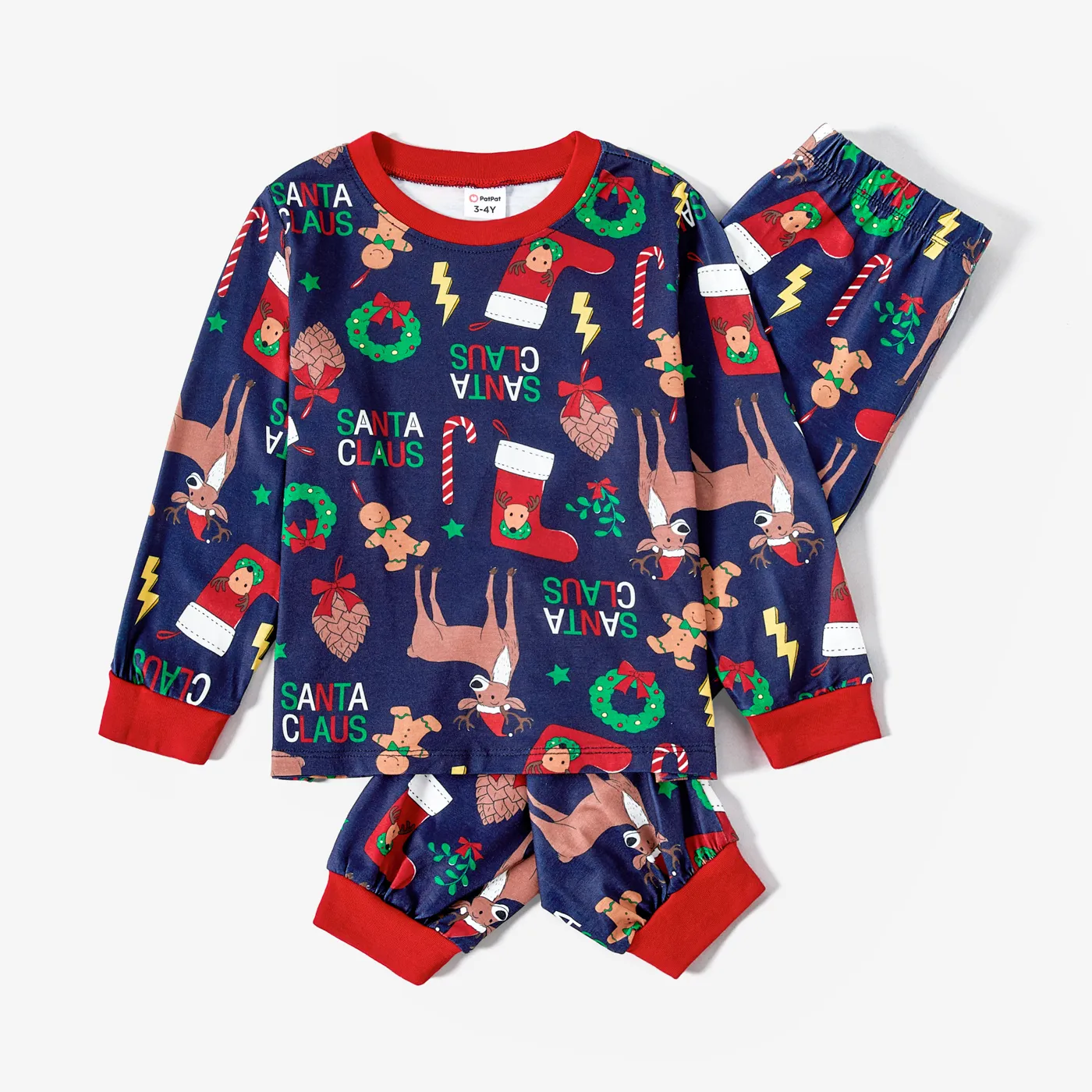 Christmas Family Matching Festival Theme All-over Print Long-sleeve Pajamas Sets(Flame resistant) Blue image 6