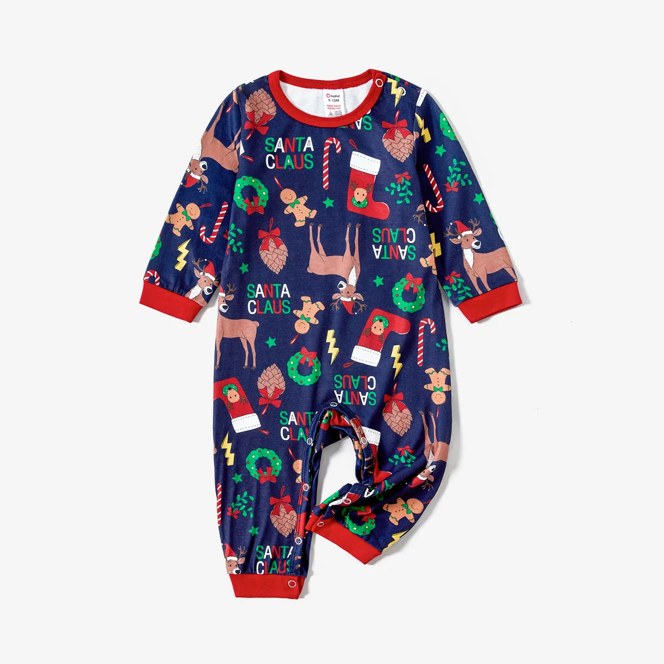 Christmas Family Matching Festival Theme All-over Print Long-sleeve Pajamas Sets(Flame resistant) Blue big image 1