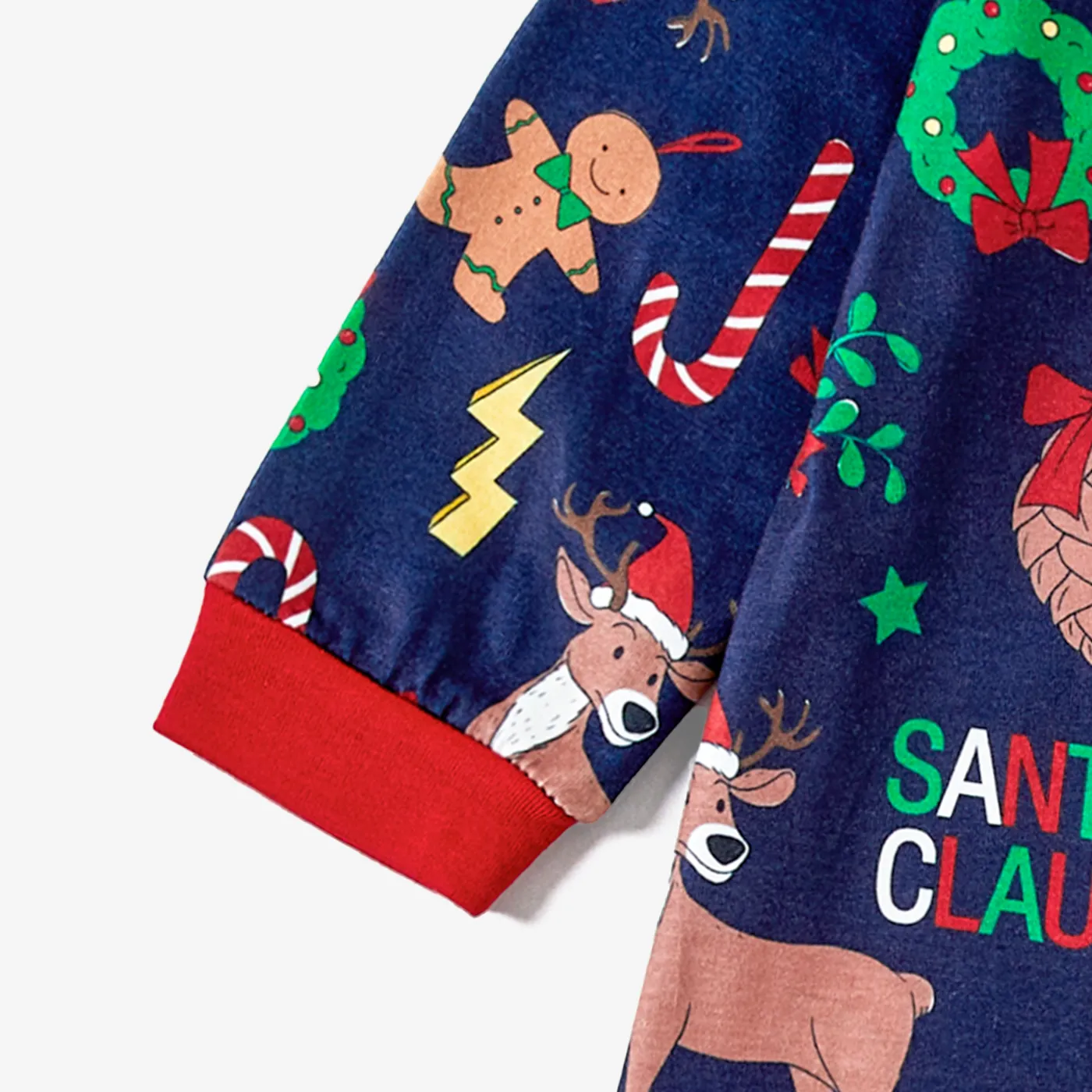 Christmas Family Matching Festival Theme All-over Print Long-sleeve Pajamas Sets(Flame resistant) Blue image 4