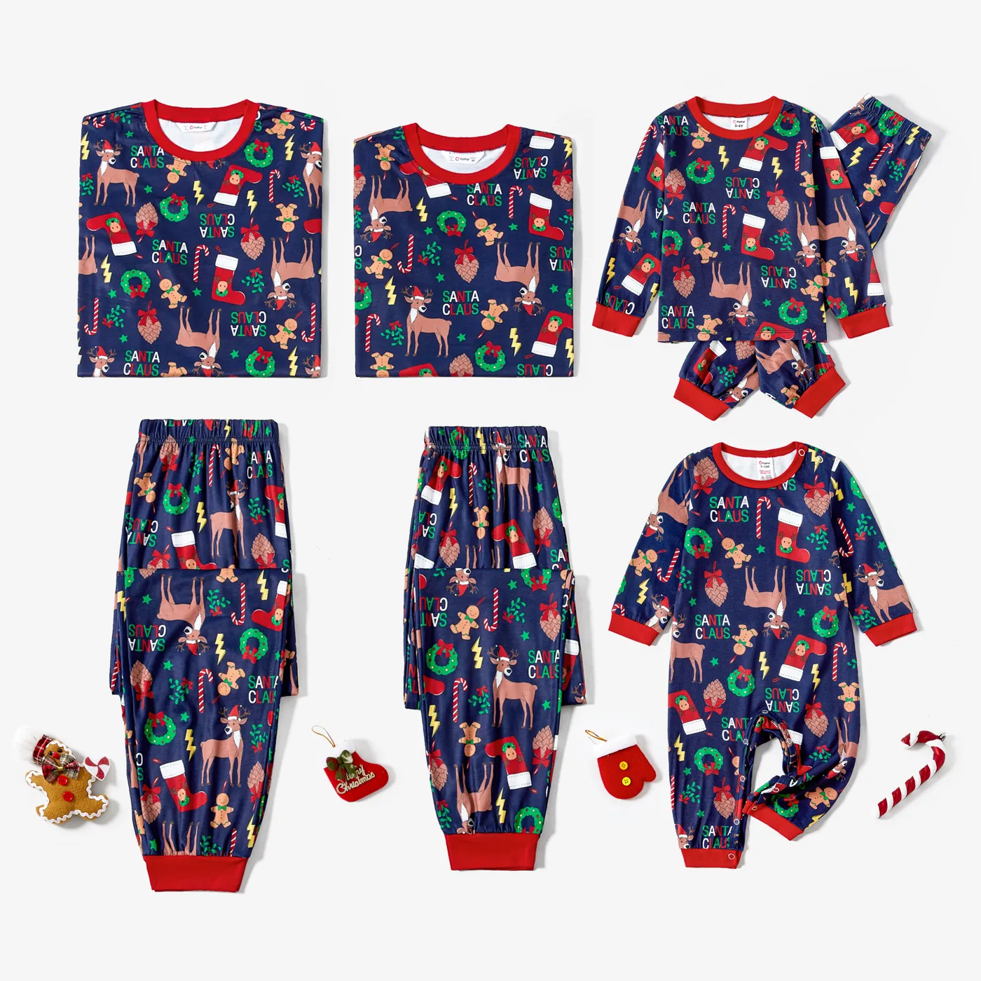 Christmas Family Matching Festival Theme All-over Print Long-sleeve Pajamas Sets(Flame resistant) Blue image 2