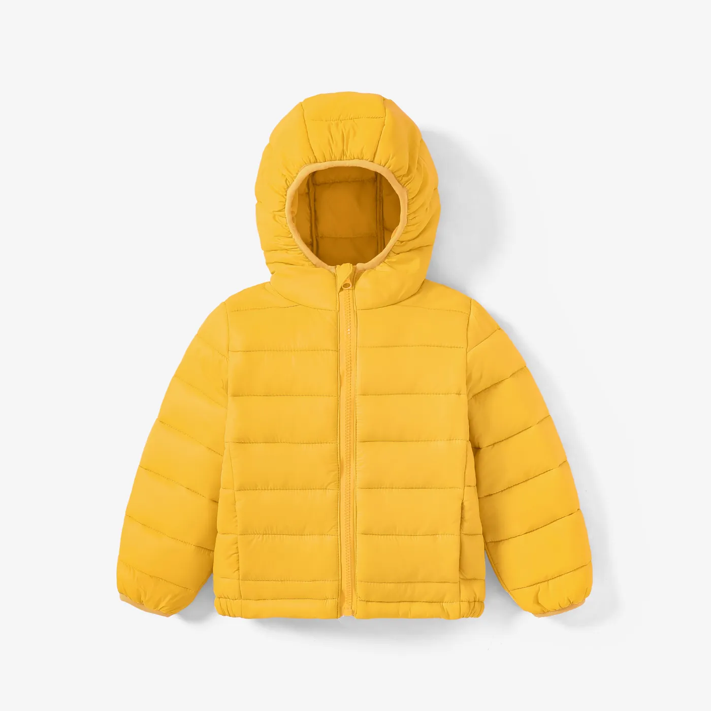 Kid Boy/Kid Girl Lightweight Zipper Solid Hooded Coat Yellow