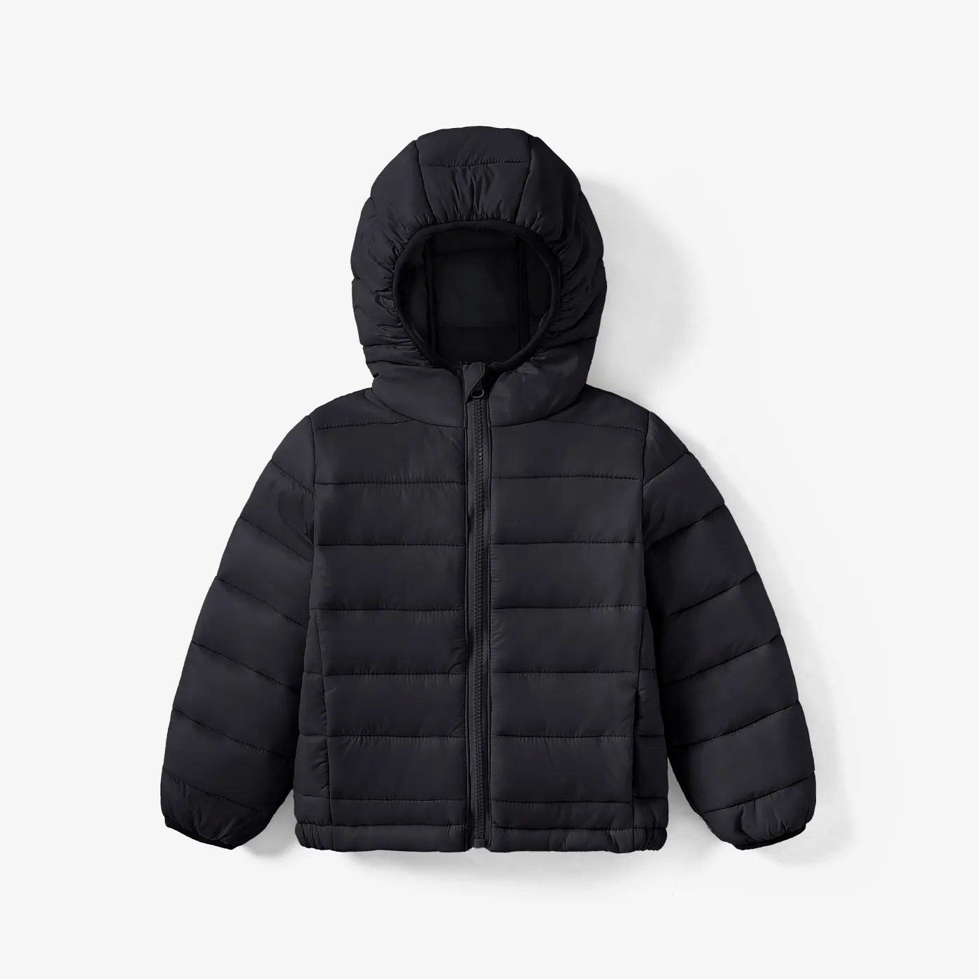 Kid Boy/Kid Girl Lightweight Zipper Solid Hooded Coat Black