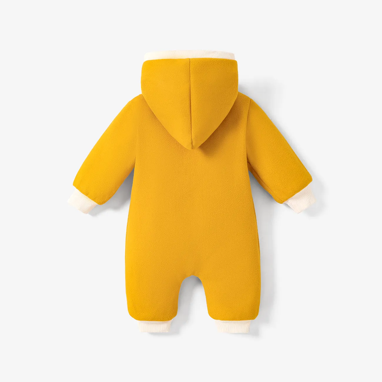 Solid Long-sleeve Hooded Wool Blend Baby Jumpsuit Ginger big image 1