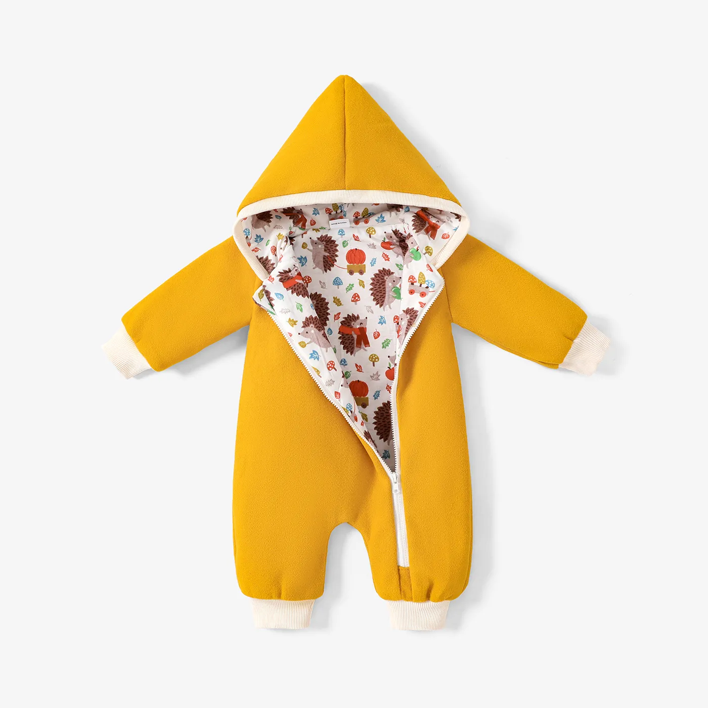 Solid Long-sleeve Hooded Wool Blend Baby Jumpsuit
