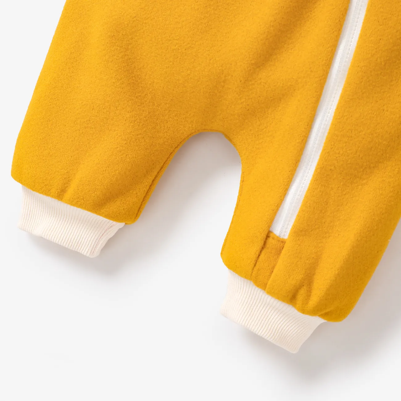 Solid Long-sleeve Hooded Wool Blend Baby Jumpsuit Ginger big image 1