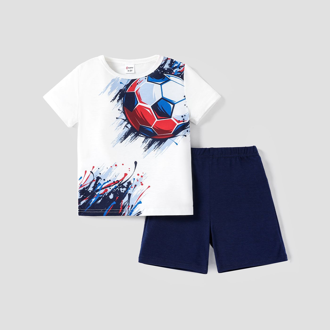 2 Pièces Enfant Garçon Balles Imprimer T-shirt à Manches Courtes Et Short Bleu Foncé