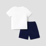 2pcs Kid Boy Balls Print Short-sleeve Tee and Dark Blue Shorts Set Tibetanbluewhite image 2
