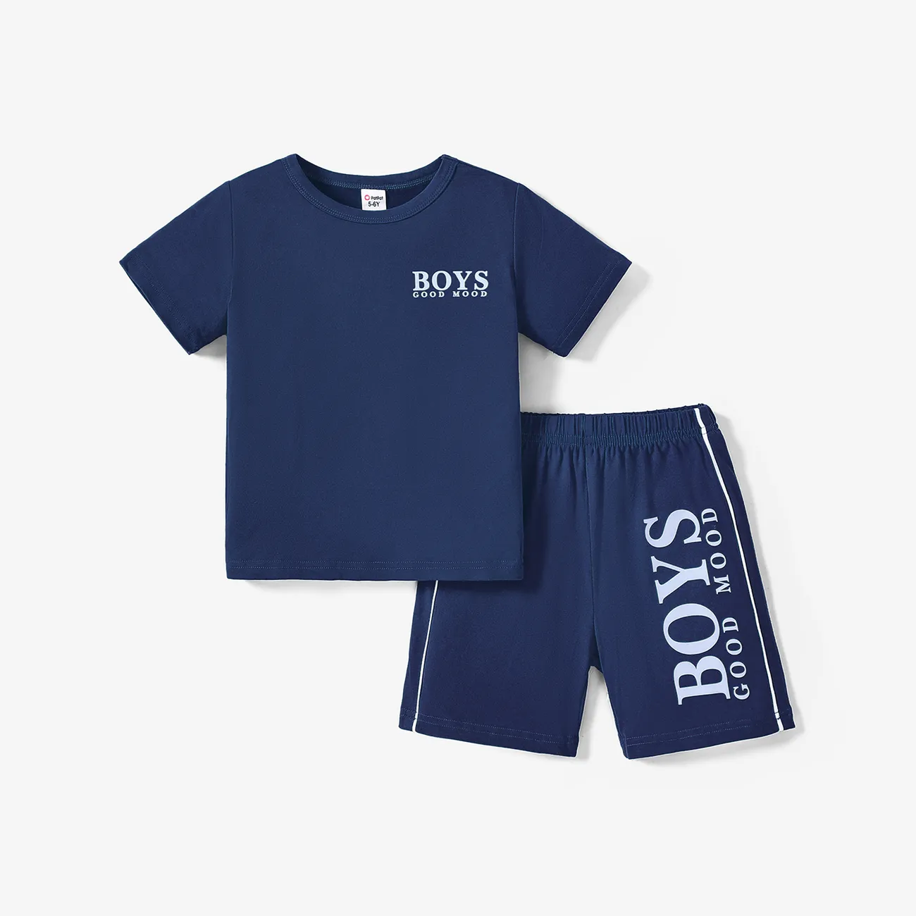 2pcs Kid Boy Letter Print Short-sleeve Tee and Elasticized Shorts Set Blue big image 1