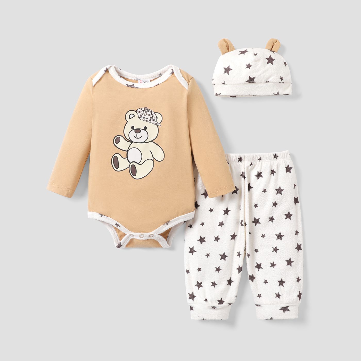 3pcs Bébé Fille/Garçon Ours Et Étoiles Motif Ensemble