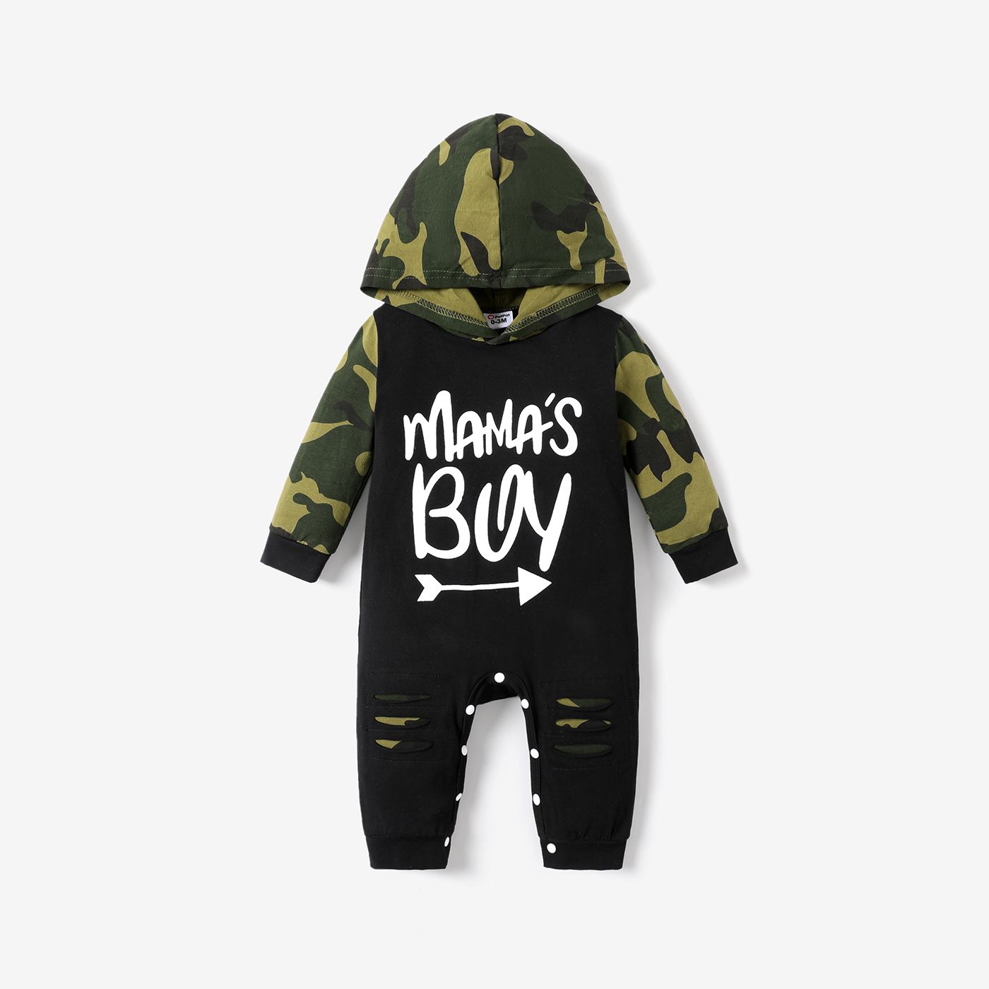 Baby Boy Camouflage Letter Hooded Jumpsuit