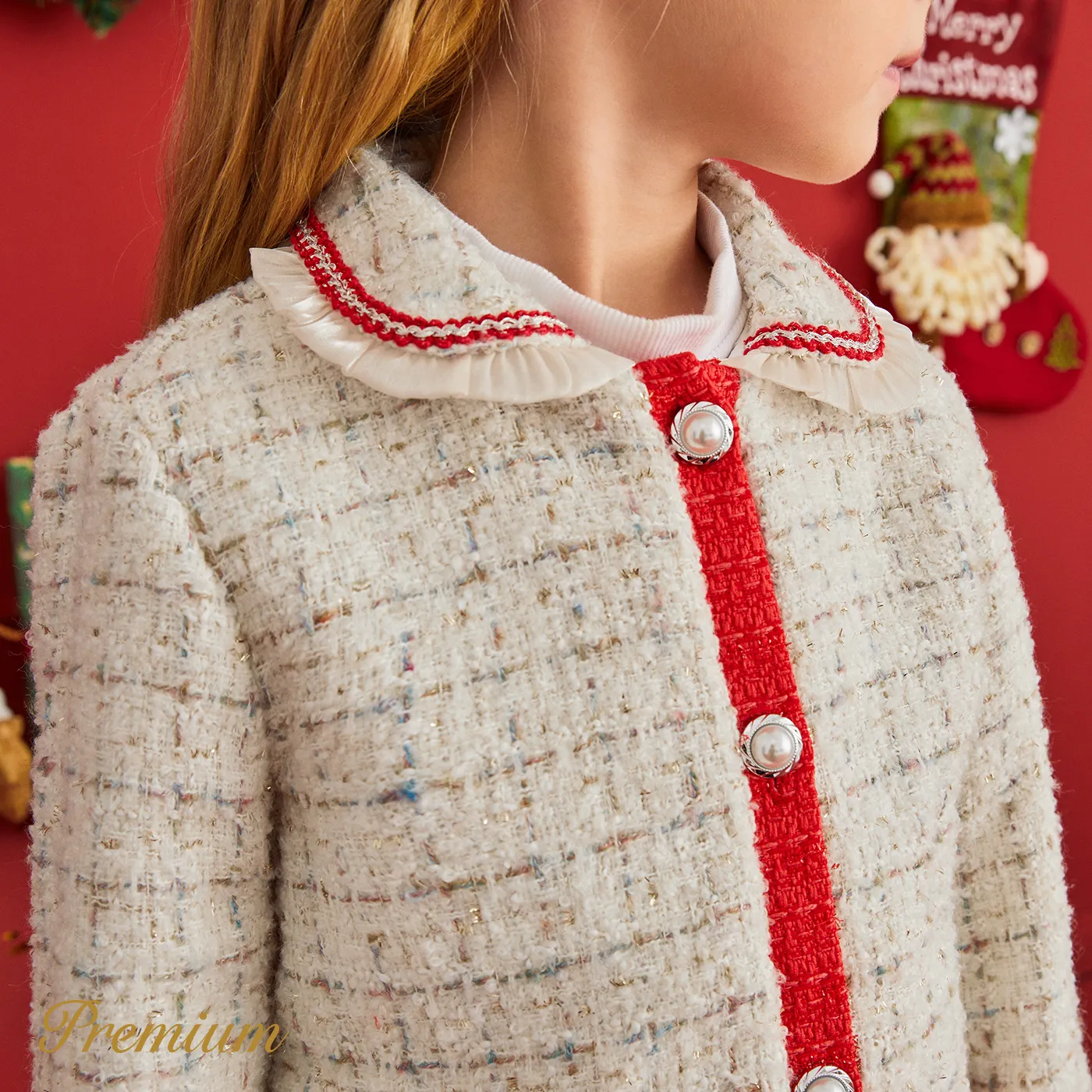 Toddler Girl Elegant Grid Long Sleeve Coat Beige image 4