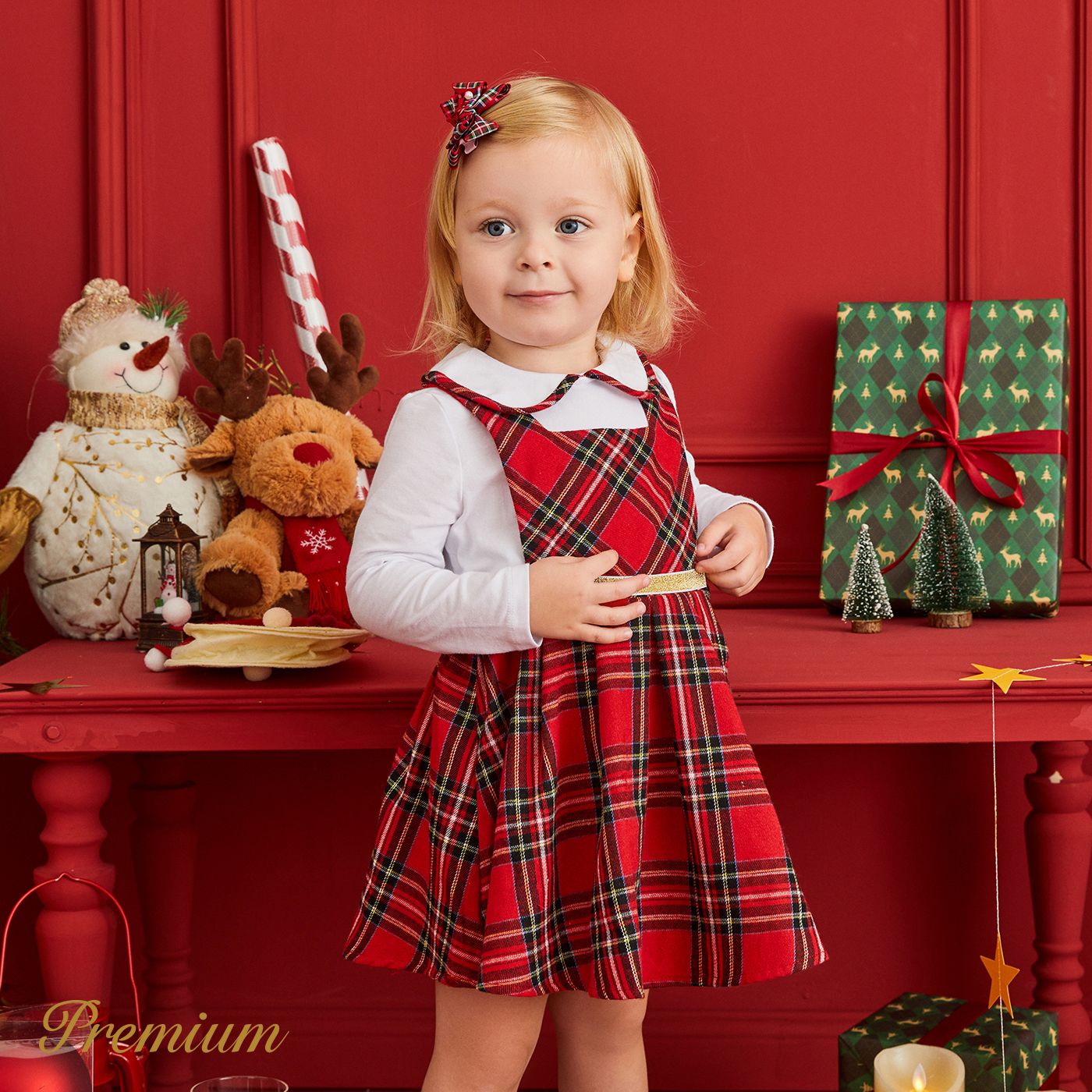 2pcs Baby Girl Elegant Grid Dress With Lapel