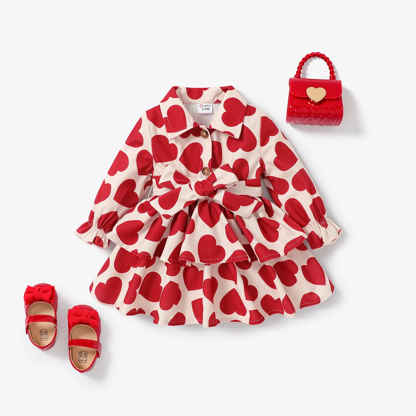 2PCS Baby Girl Sweet Multi-layered Heart-shaped Heart-shaped Long Sleeve Dress Set