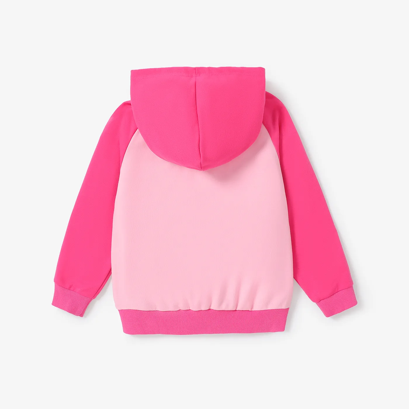 Kid Girl Colorblock Letter pirnt Hot Pink Hooded Sweatshirt with Pocket
 Dark -Pink image 2