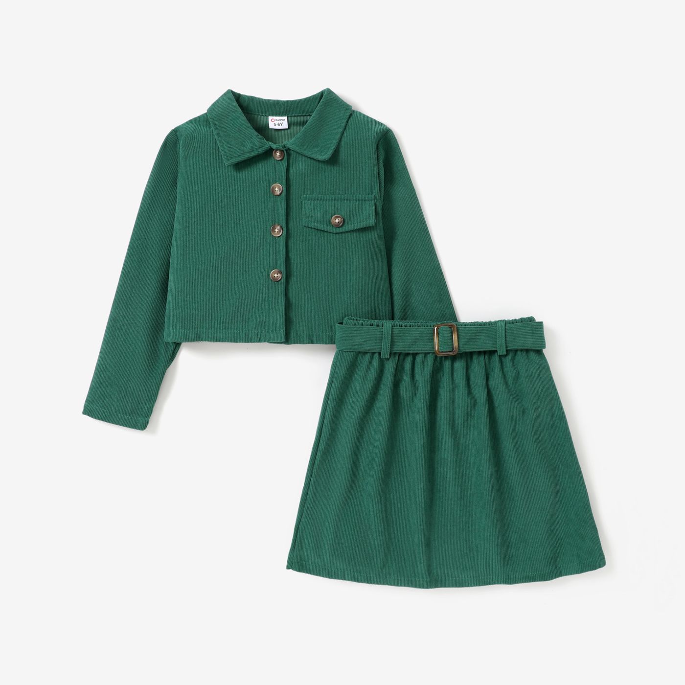 2PCS Kid Girl Solid Color Avant-garde Lapel Coat/Half Skirt Set