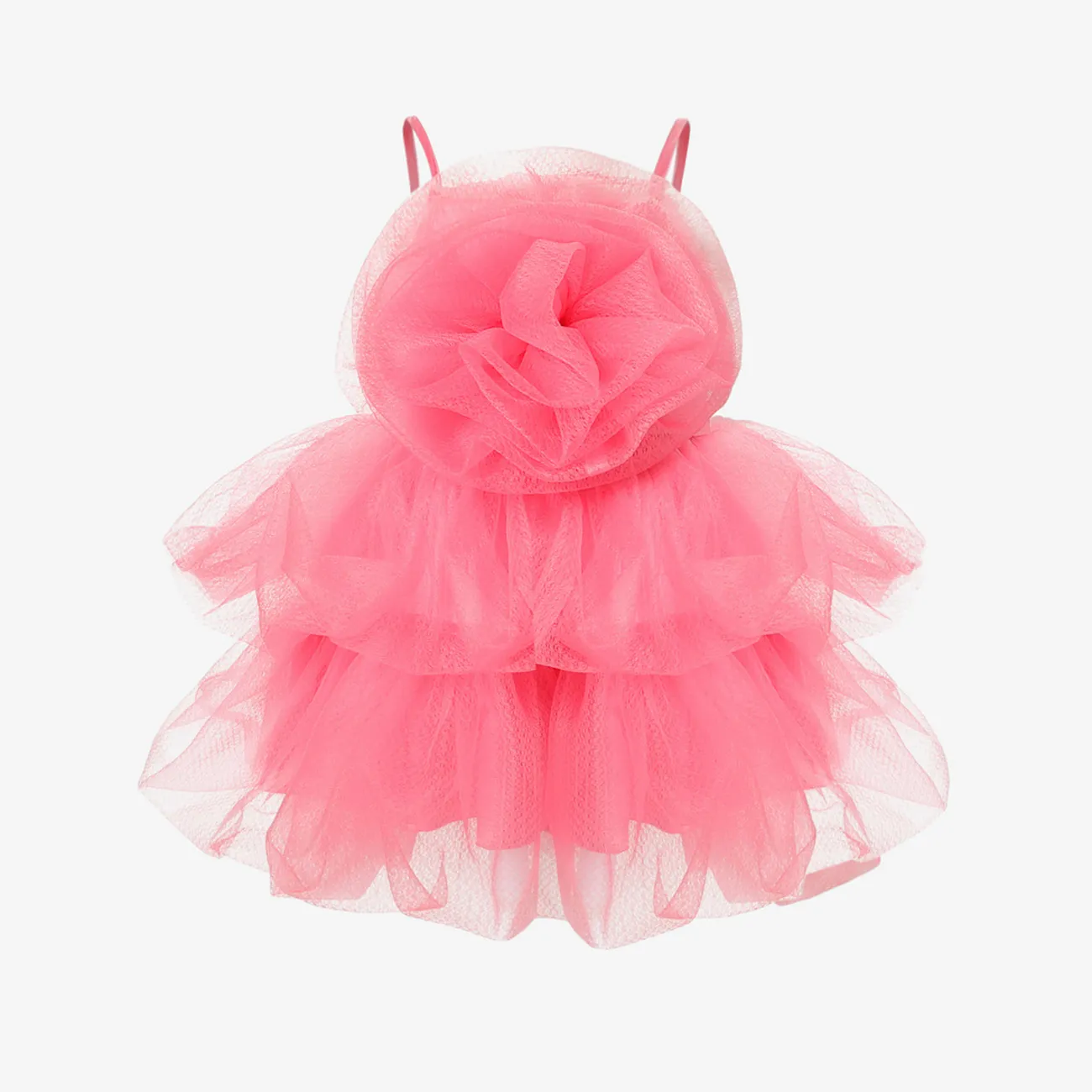 Toddler Girl Sweet 3D Rosette Tulle Dress Pink big image 1
