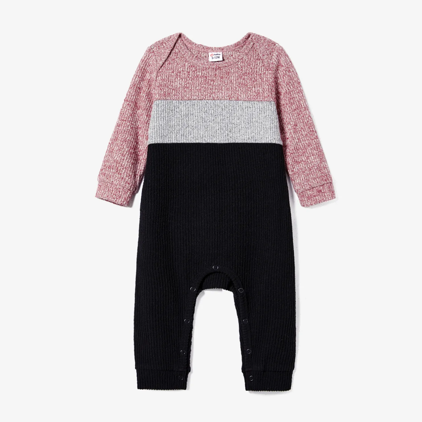 Family Matching  Color-block Long Sleeve Knit Tops and Belted Dresses Sets Mauve Pink big image 1