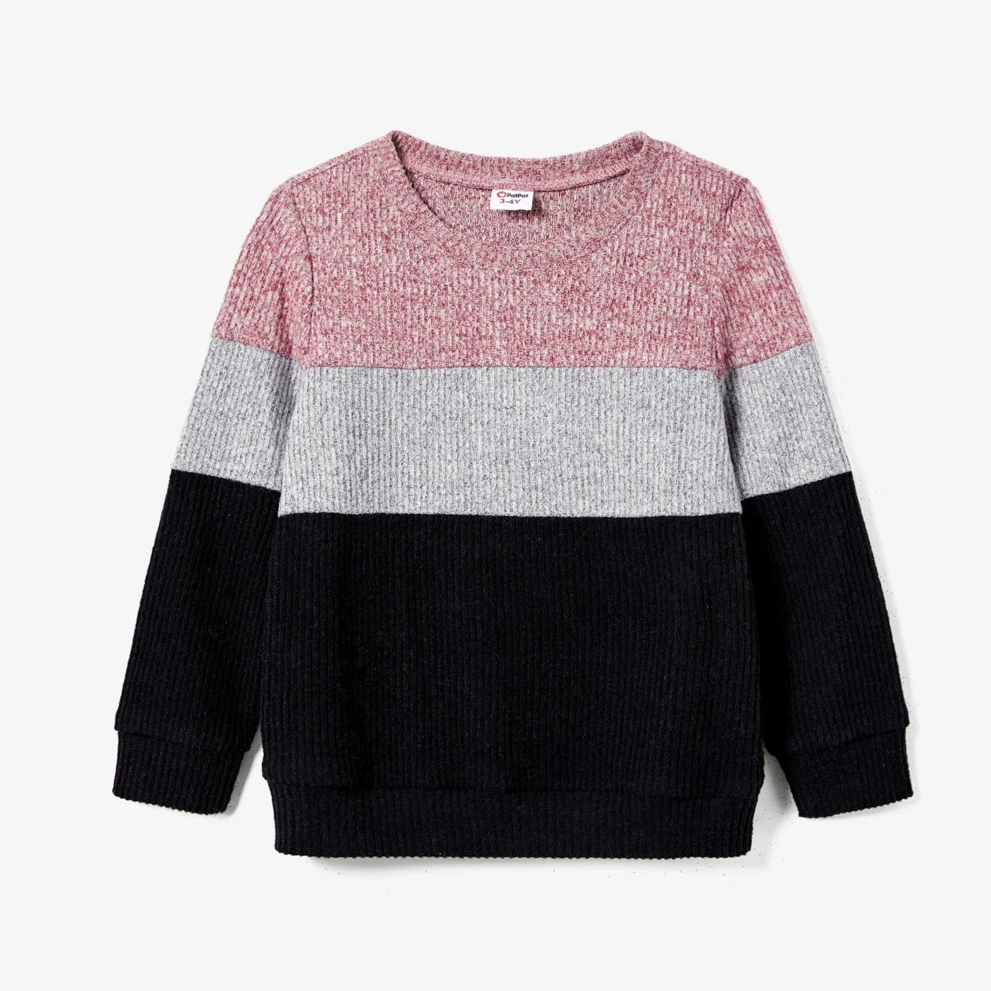 Family Matching  Color-block Long Sleeve Knit Tops and Belted Dresses Sets Mauve Pink image 6