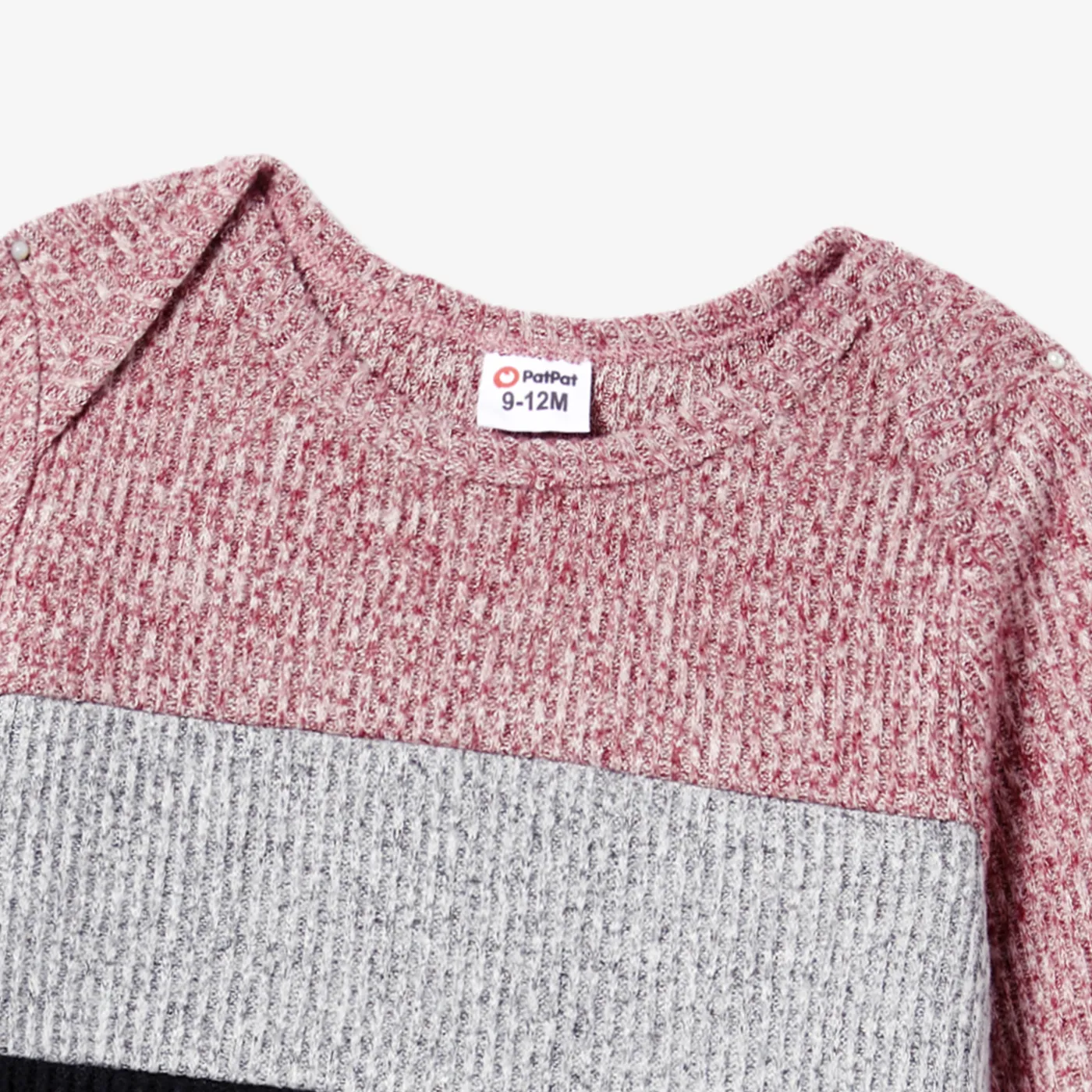 Family Matching  Color-block Long Sleeve Knit Tops and Belted Dresses Sets Mauve Pink image 5