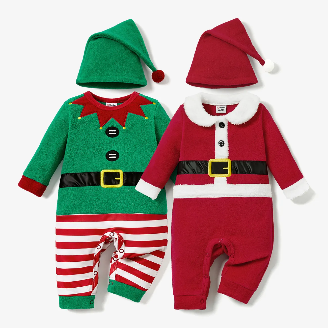 聖誕節 2件 嬰兒 中性 層次 童趣 長袖 長腿連身衣 綠色 big image 1