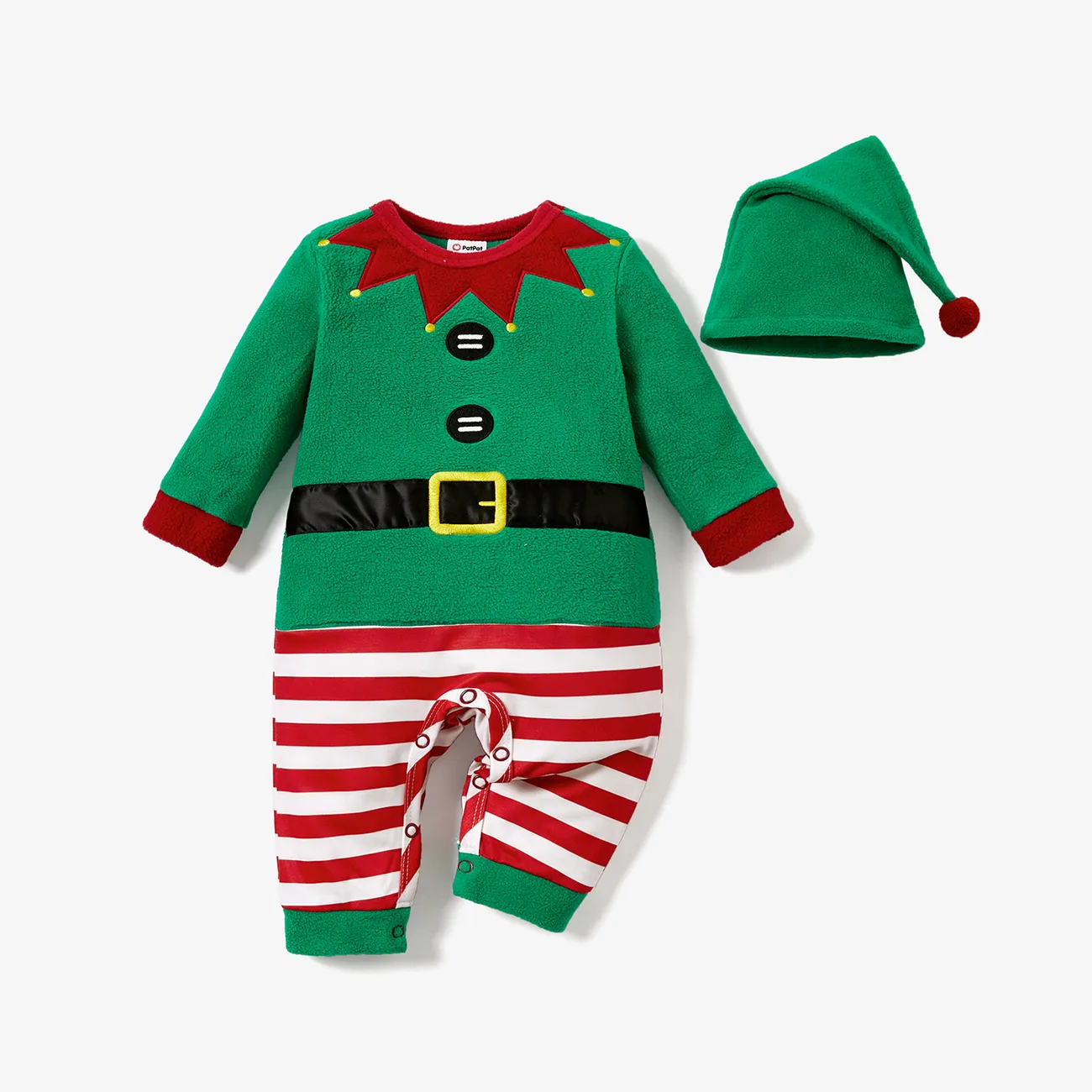 2PCS Baby Boy/Girl Childlike Pattern Christmas Jumpsuits Green big image 1