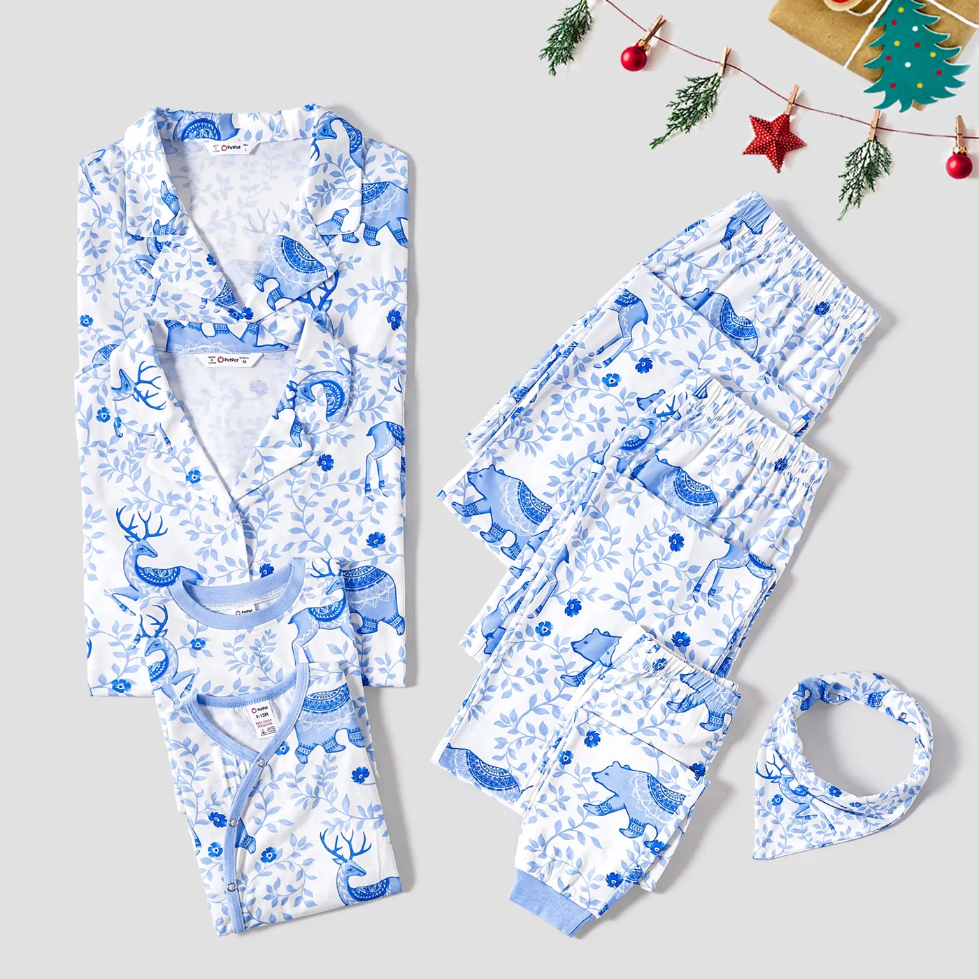 Christmas Family Matching Reindeer & Bear All-over Print Long-sleeve Pajamas Sets(Flame Resistant)