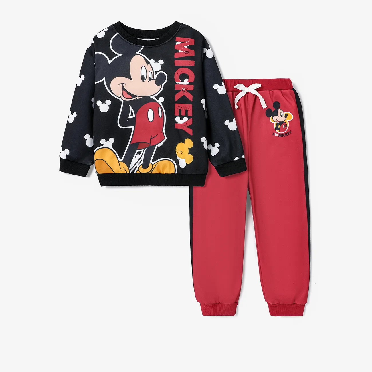 Disney Mickey and Friends Toddler Boy Character Print Long-sleeve Top and Pants Sets Black big image 1