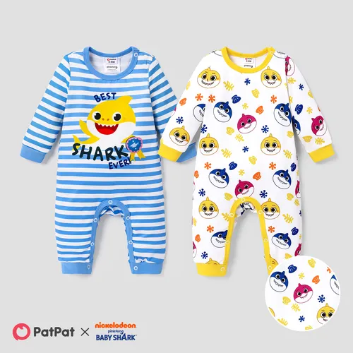 Baby Shark Baby Boy Stripe Allover Print Bodysuits