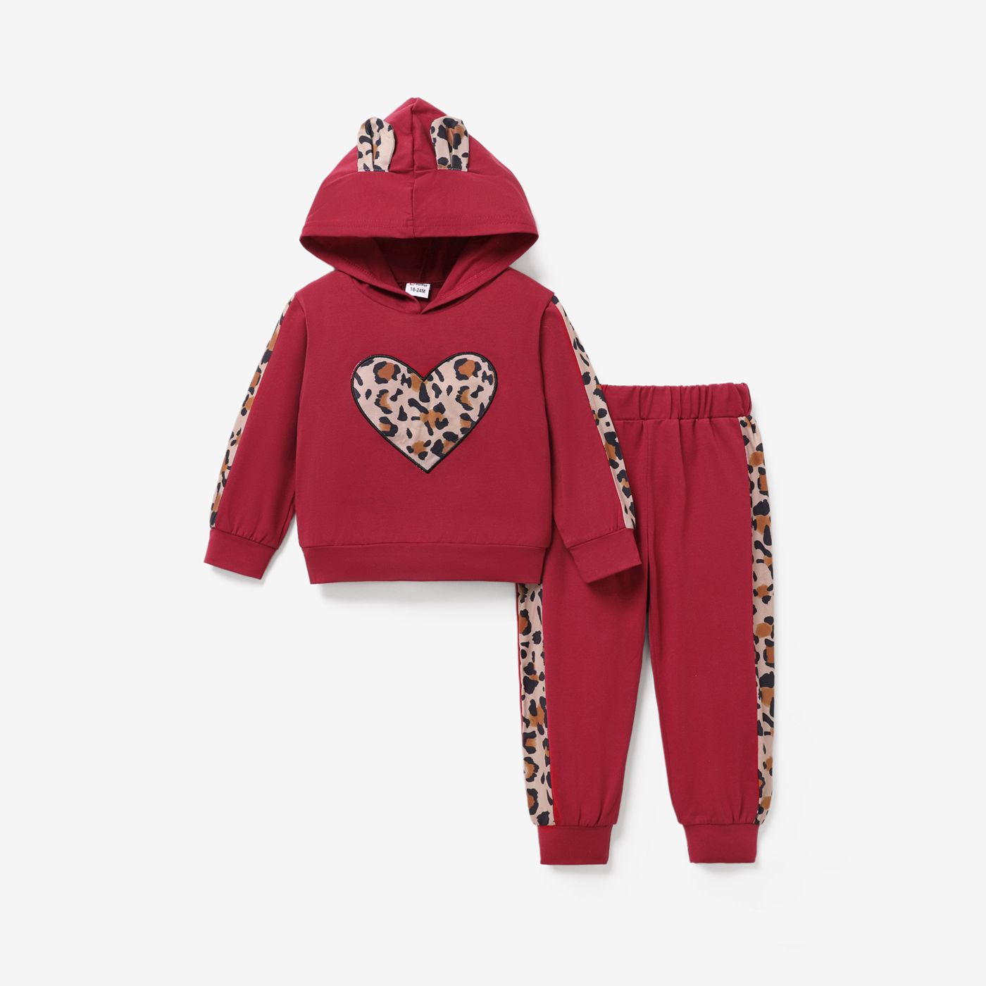 2-piece Toddler Girl Leopard Print Heart Pattern Hoodie Sweatshirt And Pants Set