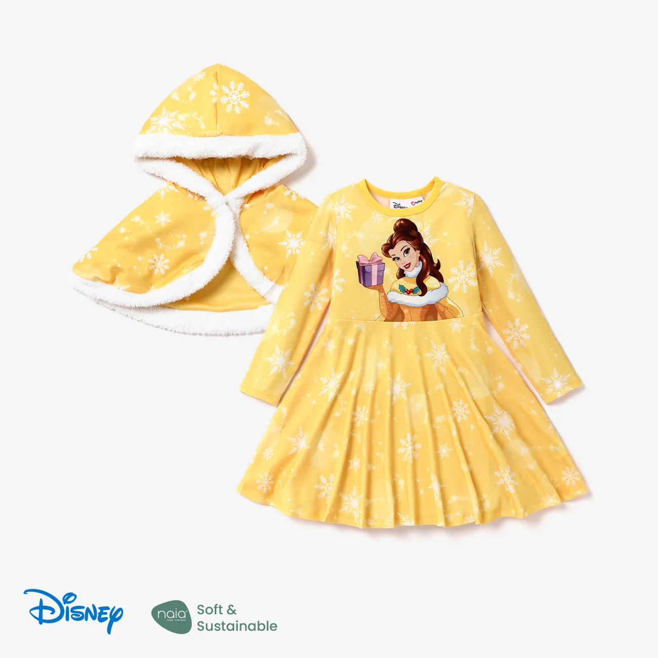 Disney Princess 2 unidades Niño pequeño Chica Costura de tela Dulce Traje de falda Amarillo big image 1