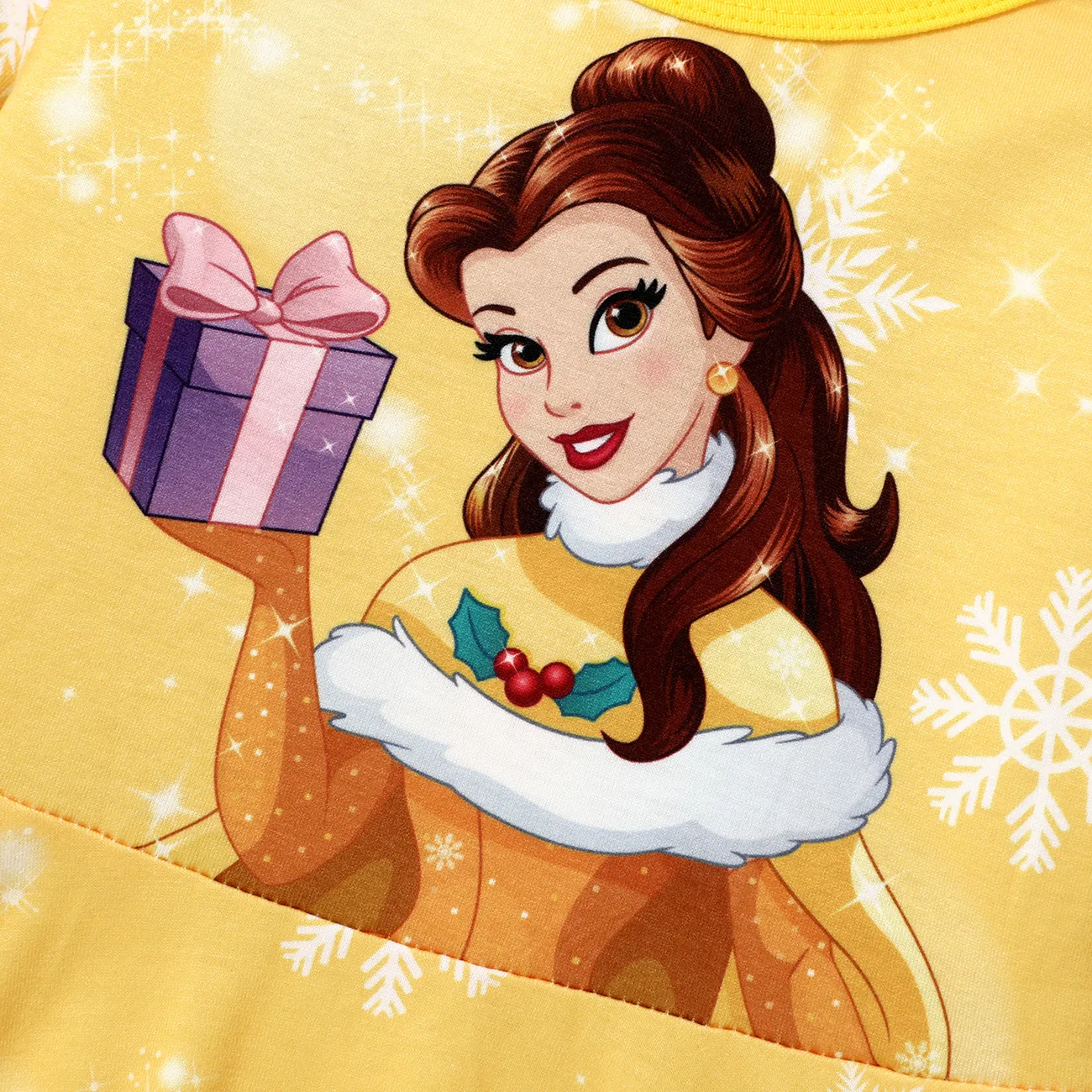 Disney Princess Toddler Girl Naia™ Character Print Long-sleeve Dress and Hooded Allover Snowflake Print Cloak Set Yellow big image 1