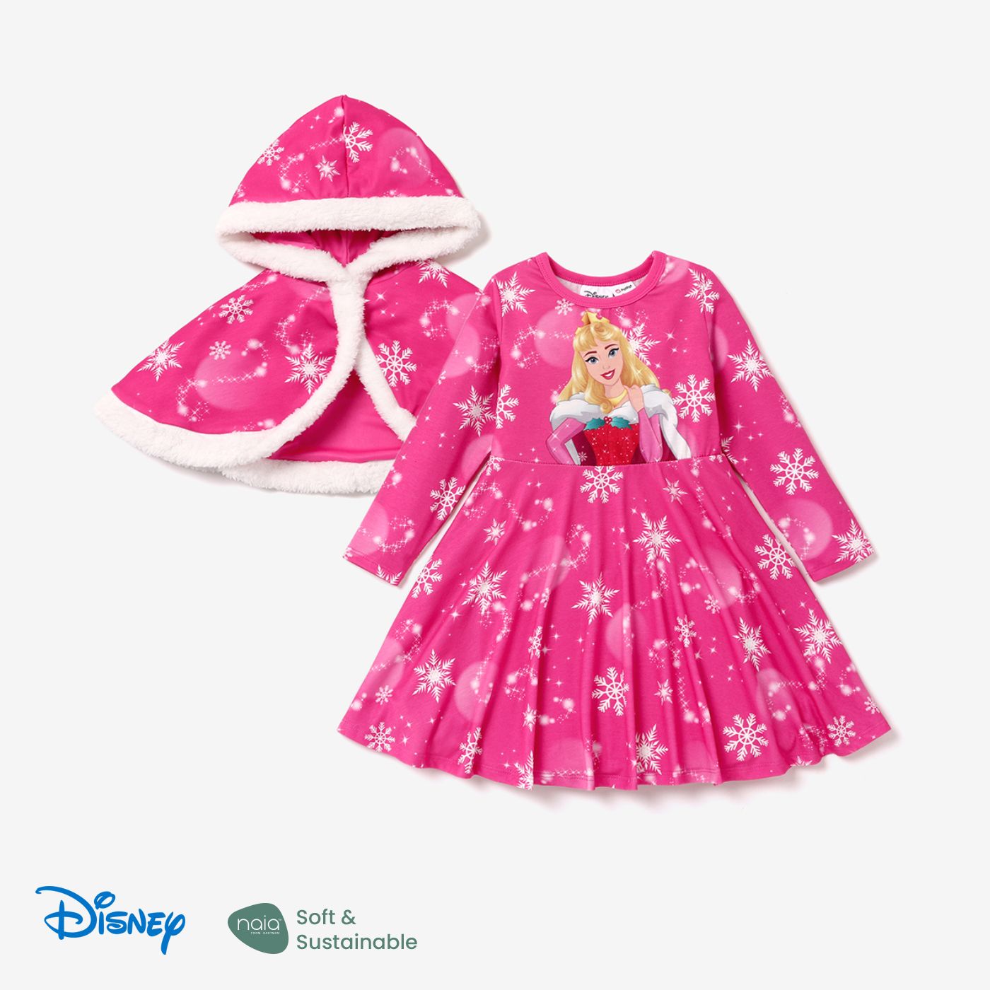 Disney Princess Toddler Girl Naiaâ¢ Character Print Long-sleeve Dress And Hooded Allover Snowflake Print Cloak Set