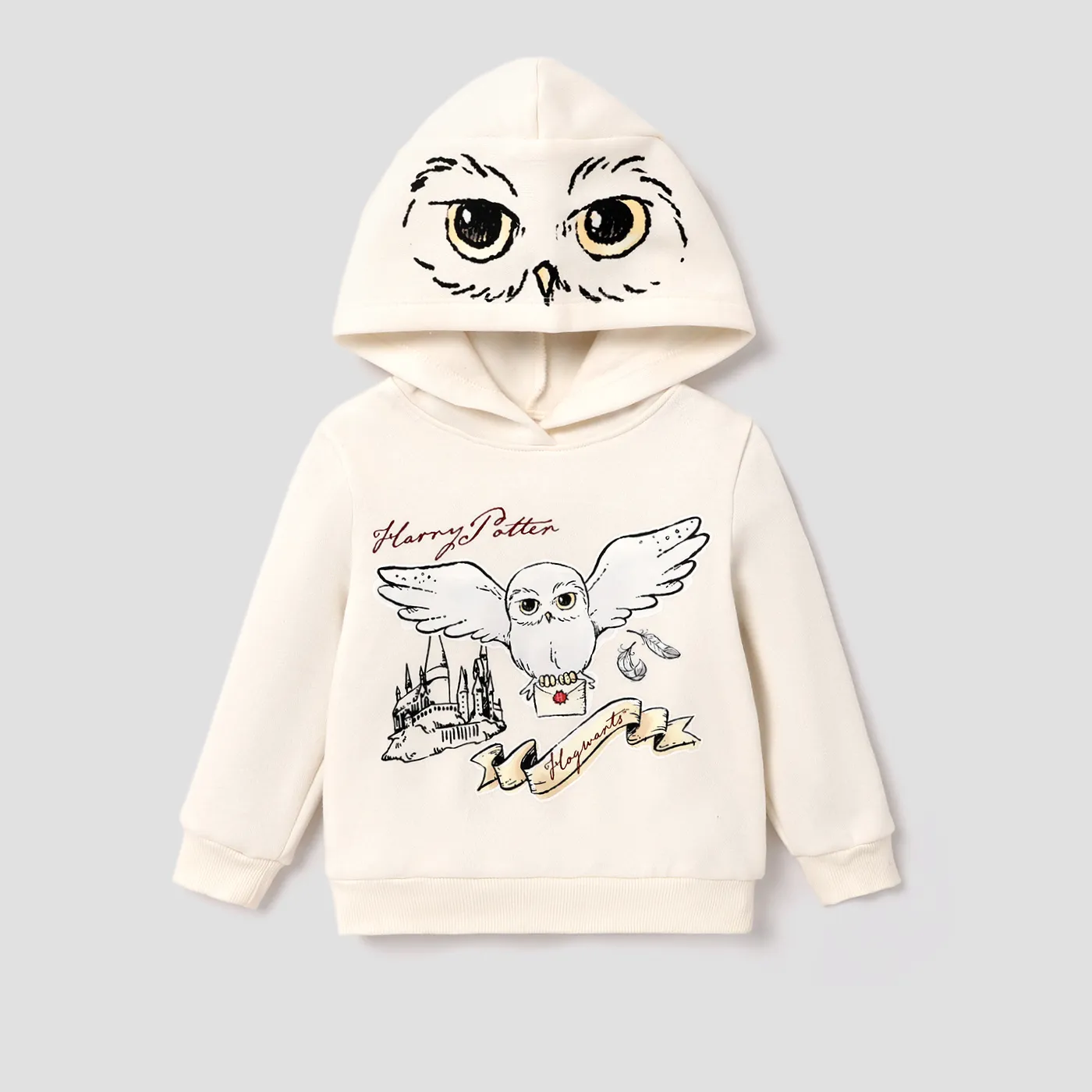 Harry Potter Toddler Boy Owl Character Print Oversized Fleece Hoodies  Apricot image 6