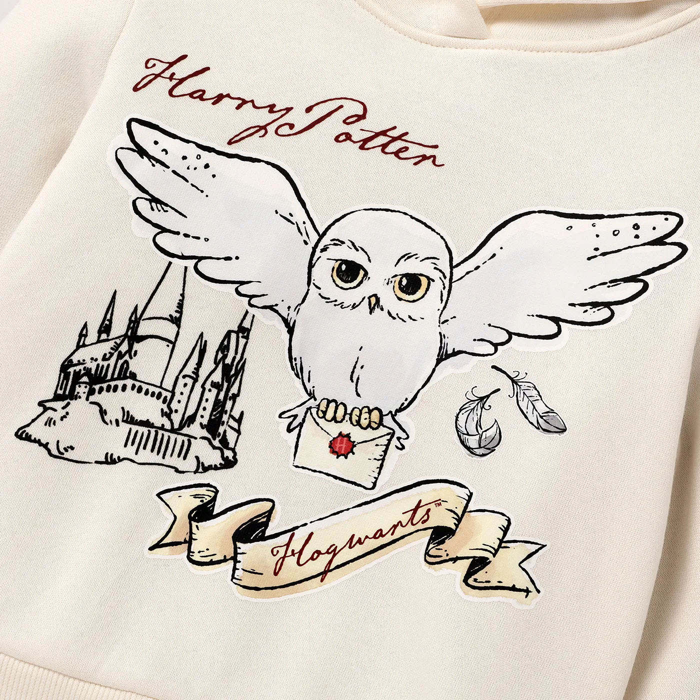 Harry Potter Toddler Boy Owl Character Print Oversized Fleece Hoodies  Apricot image 3