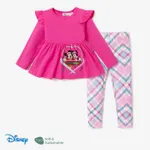 Disney Mickey and Friends Christmas Toddler Girl 2pcs Naia™ Character Print Peplum Long-sleeve Tee and Plaid Pants Set Hot Pink