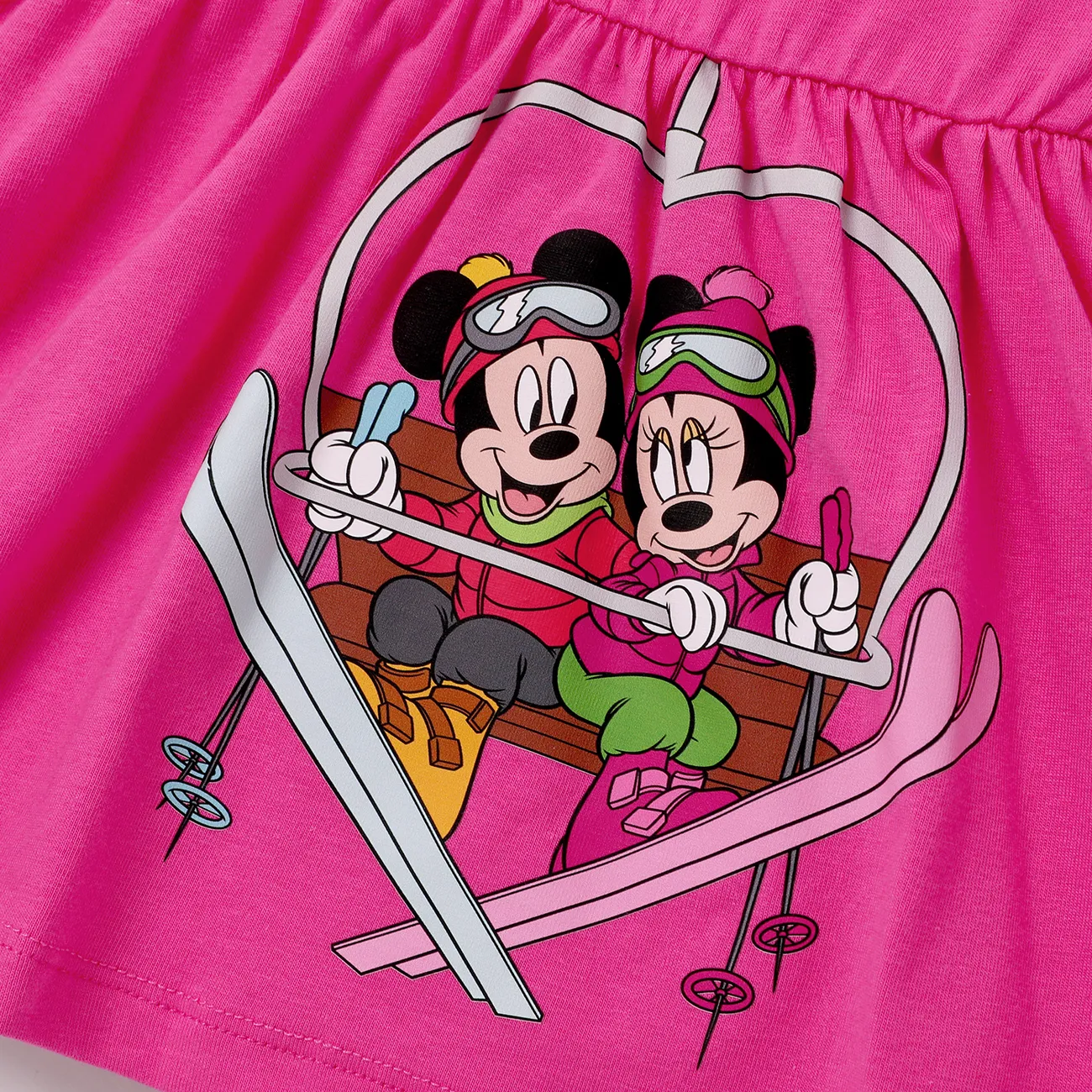 Disney Mickey and Friends Christmas Toddler Girl 2pcs Naia™ Character Print Peplum Long-sleeve Tee and Plaid Pants Set Hot Pink big image 1