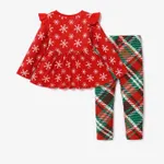 Disney Mickey and Friends Christmas Toddler Girl 2pcs Naia™ Character Print Peplum Long-sleeve Tee and Plaid Pants Set  image 2