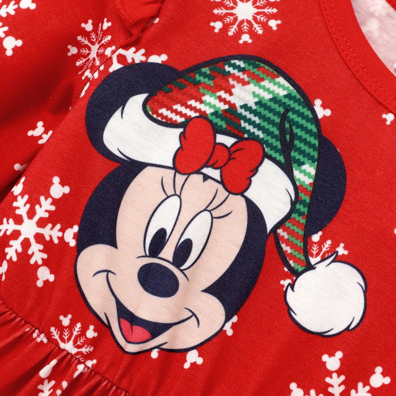 Disney Mickey and Friends Christmas Toddler Girl 2pcs Naia™ Character Print Peplum Long-sleeve Tee and Plaid Pants Set Red big image 1