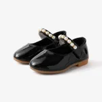 Toddler and Kid Girls Sweet Faux-pearl Velcro Leather Shoes Black